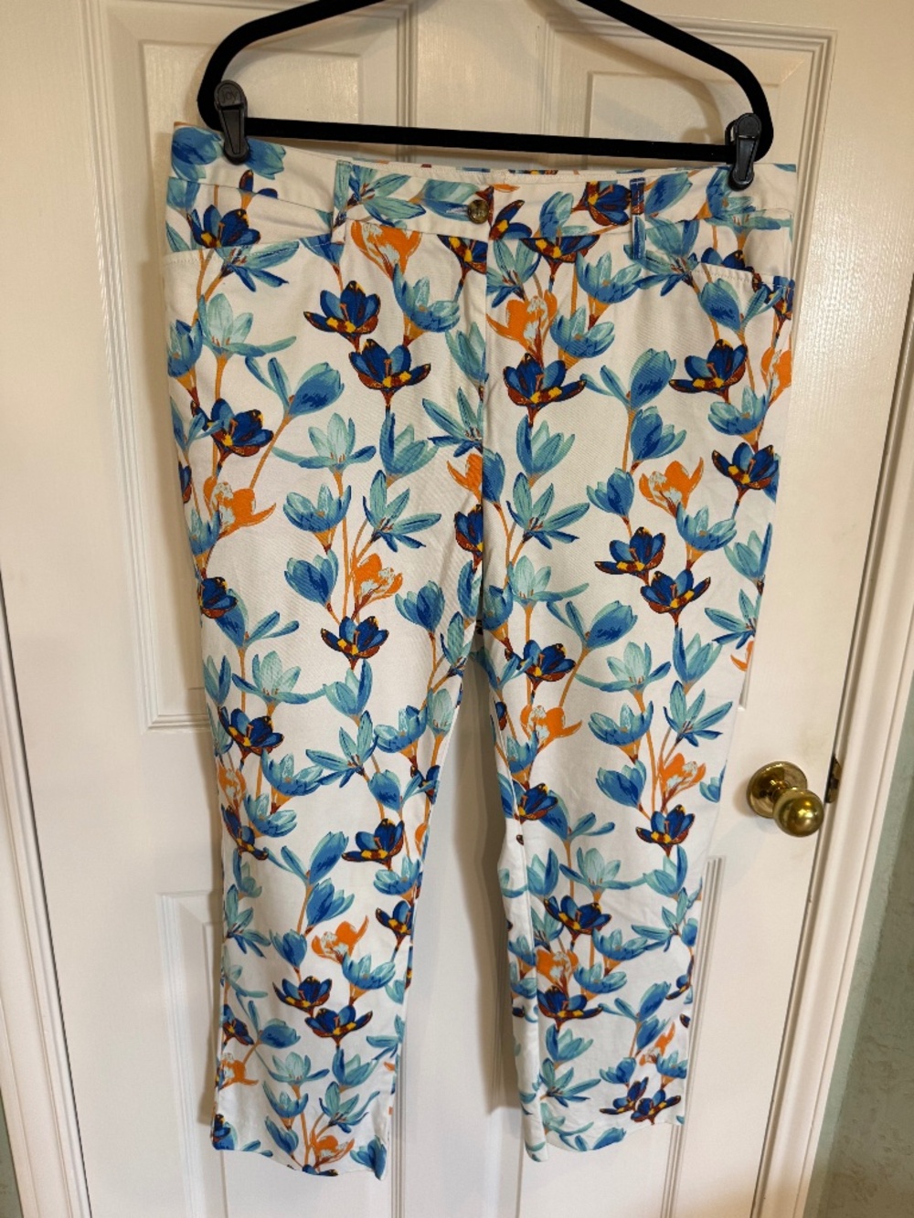Lands End White Blue & Orange Mid rise Straight leg Stretch Chinos 16T